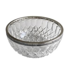 Vintage Cut Lead Crystal Salad Bowl Fruit Bowl Silver Plated Trim Serving MCM